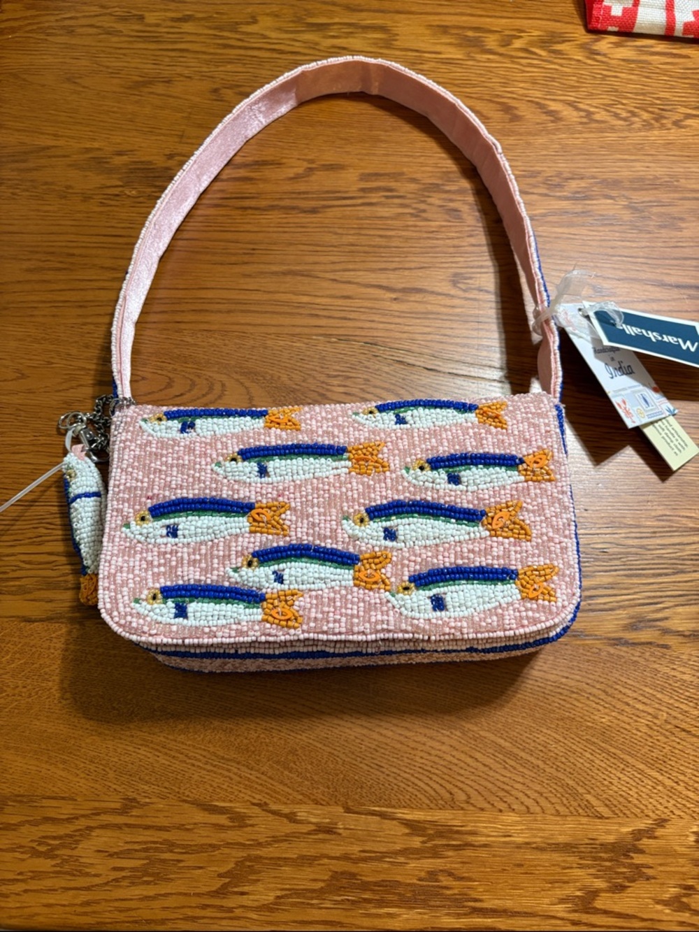 Pink Beaded Sardine Fish bag